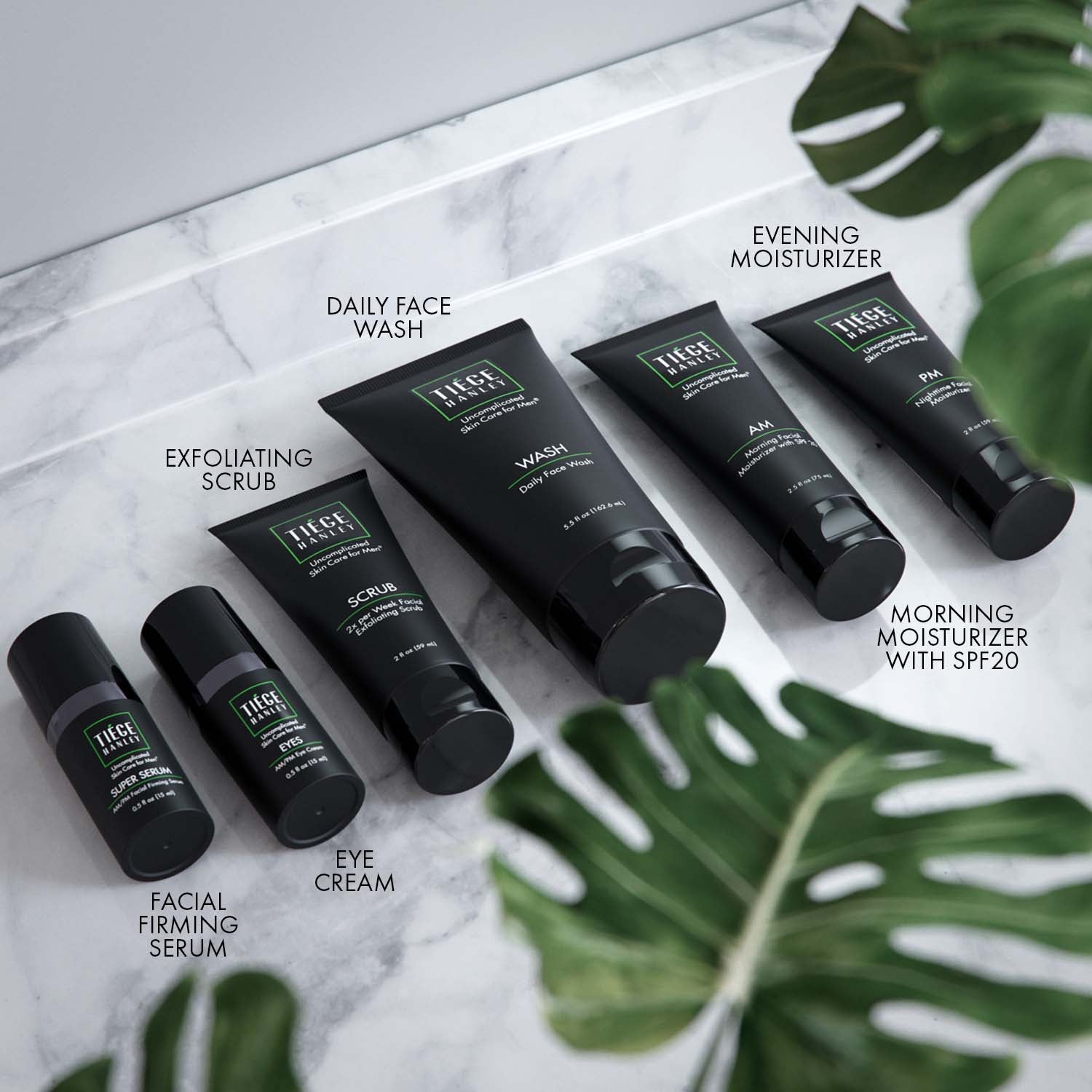 Facial Firming Serum, Eye Cream, Exfoliating Scrub, Daily Face Wash, Morning Moisturizer with SPF 20, Evening Moisturizer